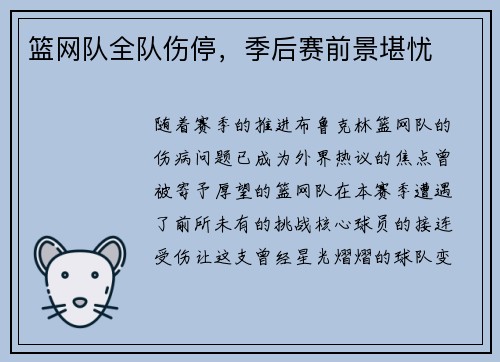 篮网队全队伤停，季后赛前景堪忧