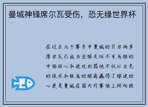 曼城神锋席尔瓦受伤，恐无缘世界杯