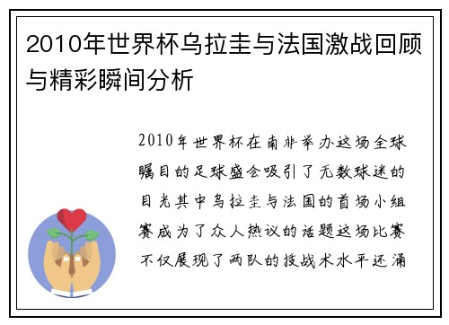 2010年世界杯乌拉圭与法国激战回顾与精彩瞬间分析