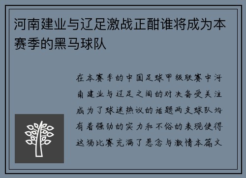 河南建业与辽足激战正酣谁将成为本赛季的黑马球队